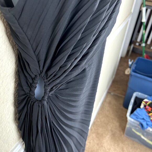 Nicole Miller One Shoulder Pleated Solid Black Dress Asymmetrical Whimisical 8 - Picture 3 of 12